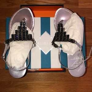 Emanuela Caruso Gunmetal silver and navy sandals